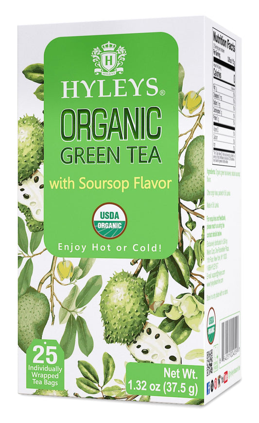 Hyleys Organic Green Tea Soursop Flavor - 25 Tea Bags - Sour Sop Graviola Guanabana Tea