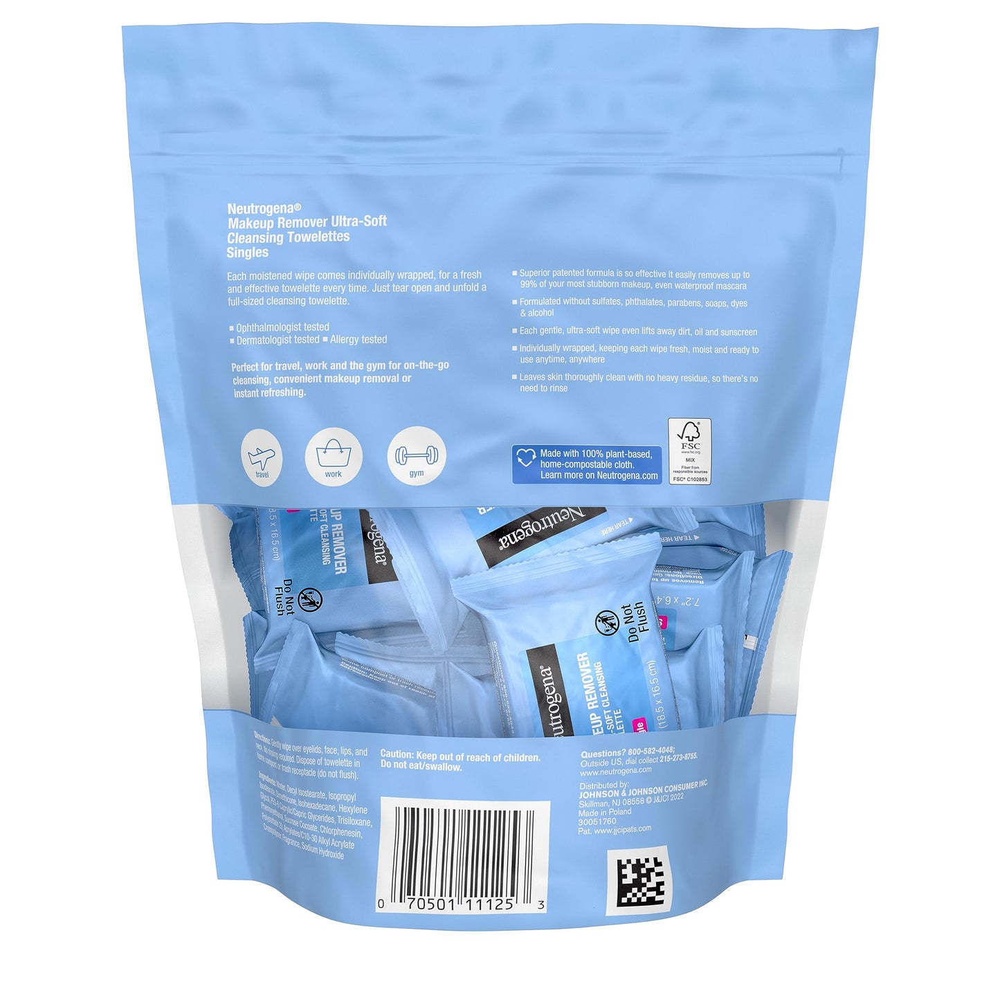 Neutrogena Makeup Remover Wipes, Daily Single Face Cleansing Towelettes, Makeup Removing Cleansing Wipes Removes Dirt & Oil, Alcohol-Free Face Towelettes, 20 ct
