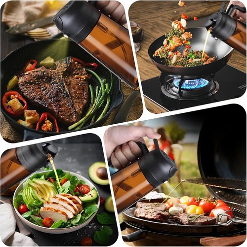 LAKUMIQI Olive Oil Sprayer - 2-in-1 Glass Dispenser & Mister, 16oz, Non-Aerosol, Leak-Resistant for Cooking & BBQ
