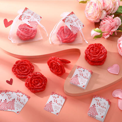 Wenqik 50 Sets Quinceanera Party Favors for Guests Rose Design Compact Pocket Mirrors Quinceanera Cards Thank You Gift and Organza Bags Sweet 15 Mis Quince Birthday Party Favor (Red)