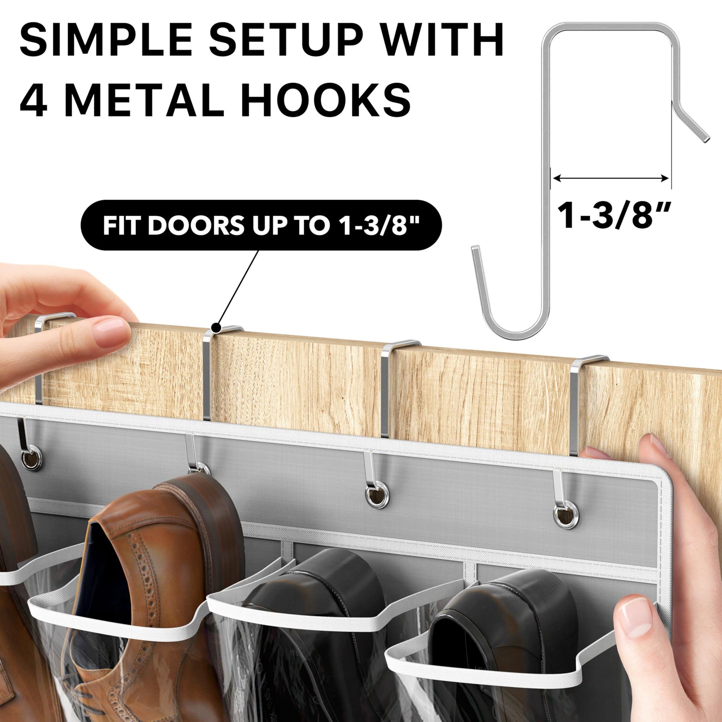 Simple Houseware 24 Pockets Large Clear Pockets Over The Door Hanging Shoe Organizer, Gray (56" x 22.5")