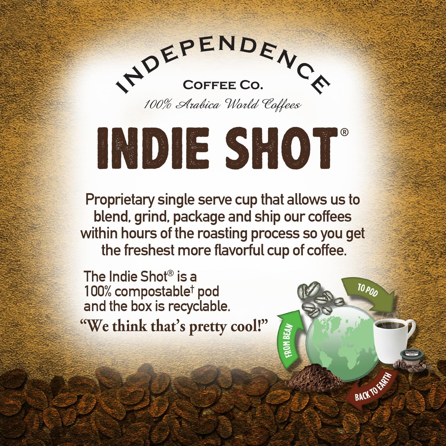 Independence Coffee Co. Madalyn's Backyard Pecan Flavored Mellow Body, Light Roast, Single Serve Coffee K Cup Indie Shot Soft Pods, Compostable Plant-Based Coffee Pods, Keurig Brewer Compatible, 12 Count