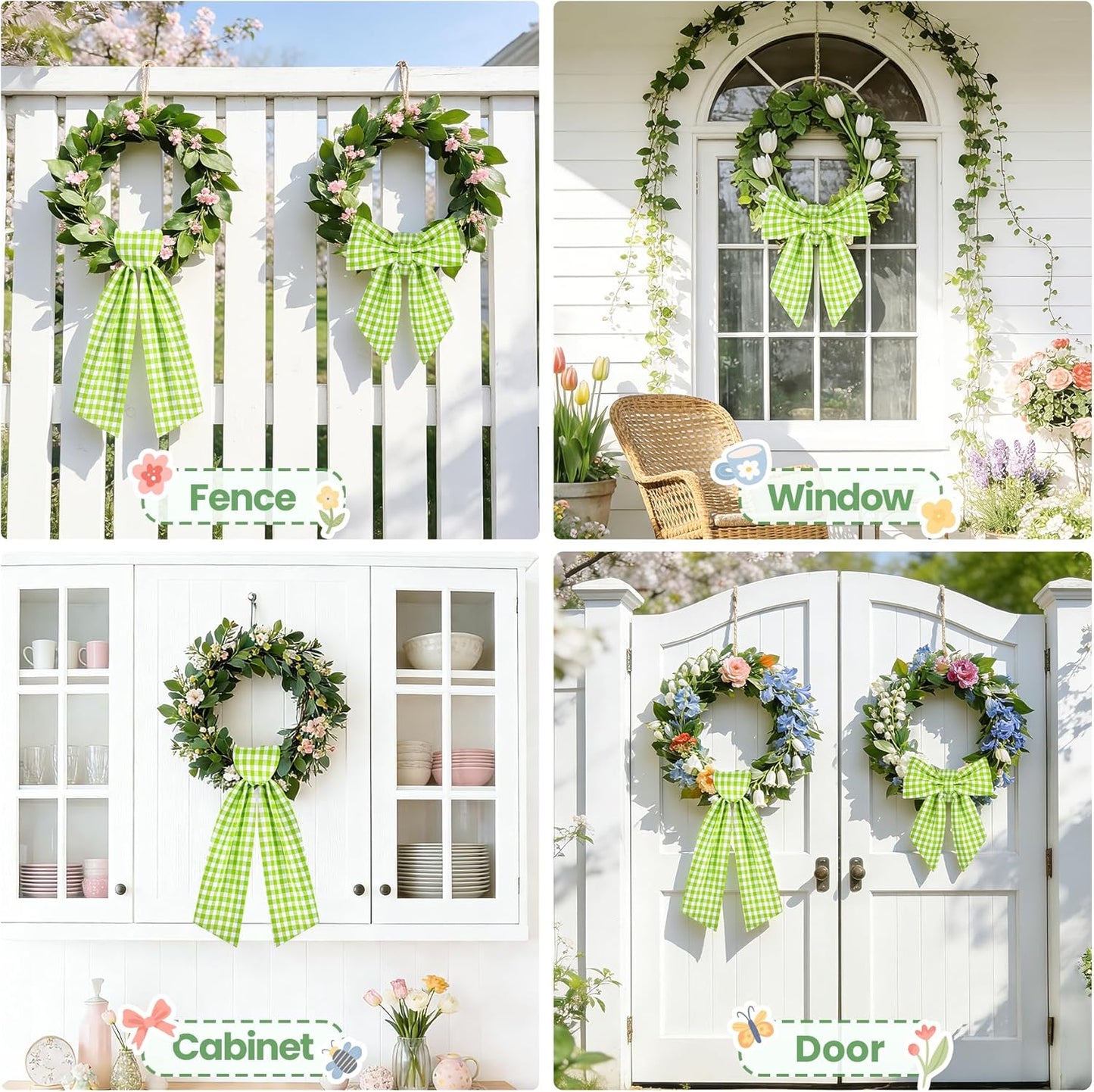 Skiennix Spring Wreath Sash - 56 Inch Green and White Plaid for Holiday Indoor/Outdoor Decor