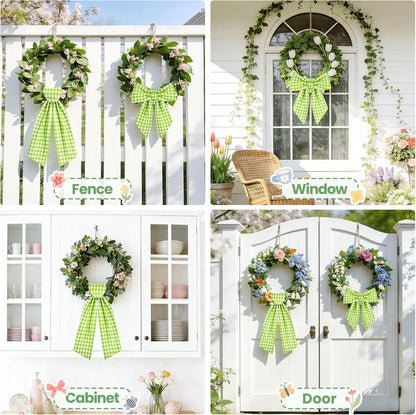 Skiennix Spring Wreath Sash - 56 Inch Green and White Plaid for Holiday Indoor/Outdoor Decor