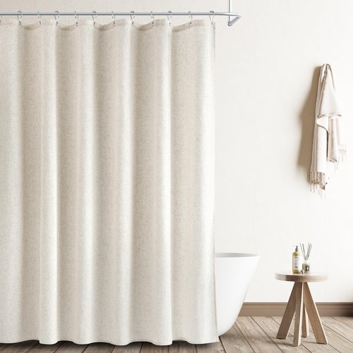 Naturoom Natural Linen Shower Curtain, Country Boho Farmhouse Bath Decor Beige Shower Curtains for Bathroom Neutral Cloth Weighted Textured Fabric Bath Curtain Liner with Hooks, Cream, 72 Inch