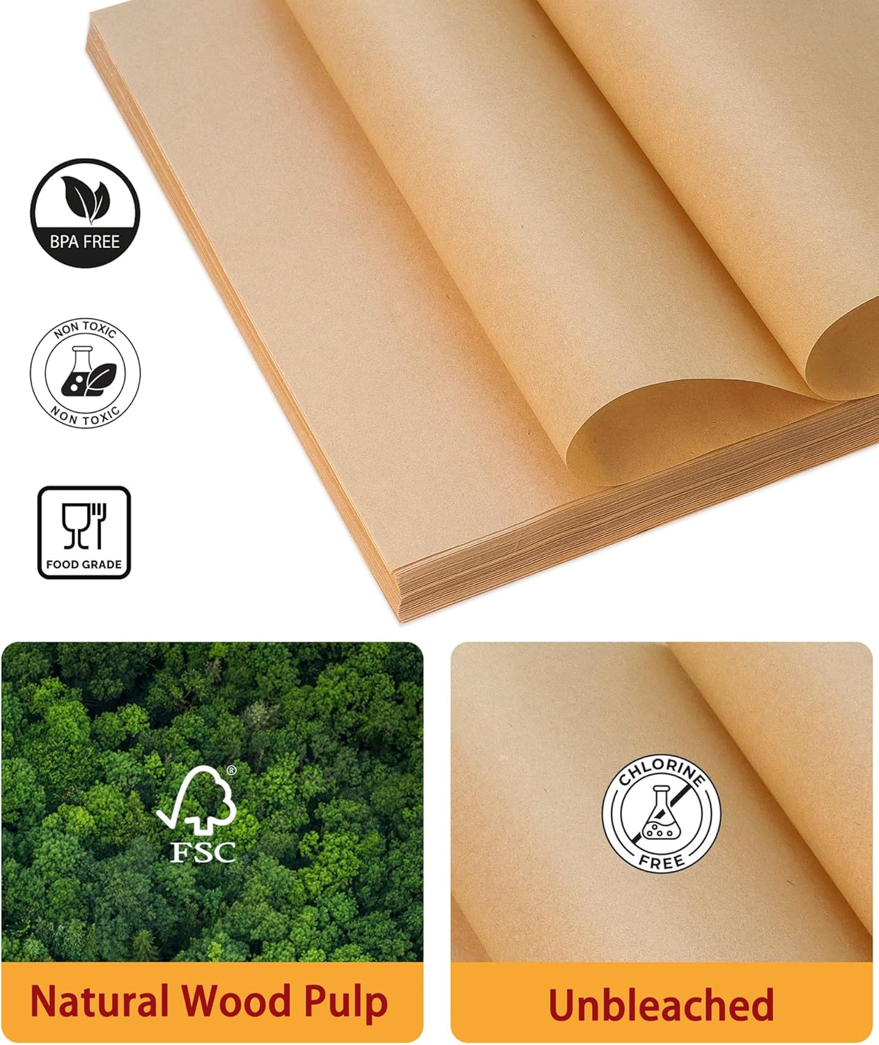 Unbleached Parchment Paper Baking Sheets by [Brand Name] - 200 Pcs Non-Stick Precut 12x16.5 Inches for Cookies, Bread & Air Frying