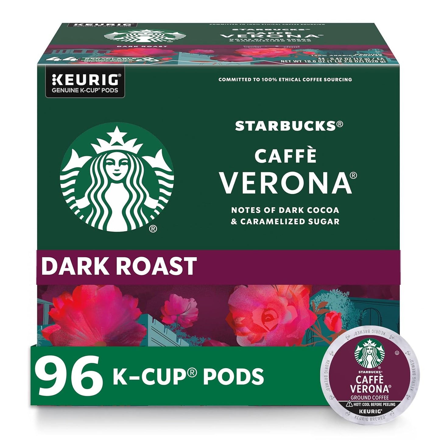 Starbucks K-Cup Coffee Pods - Dark Roast Caffè Verona for Hot or Iced Coffee | 96 Count