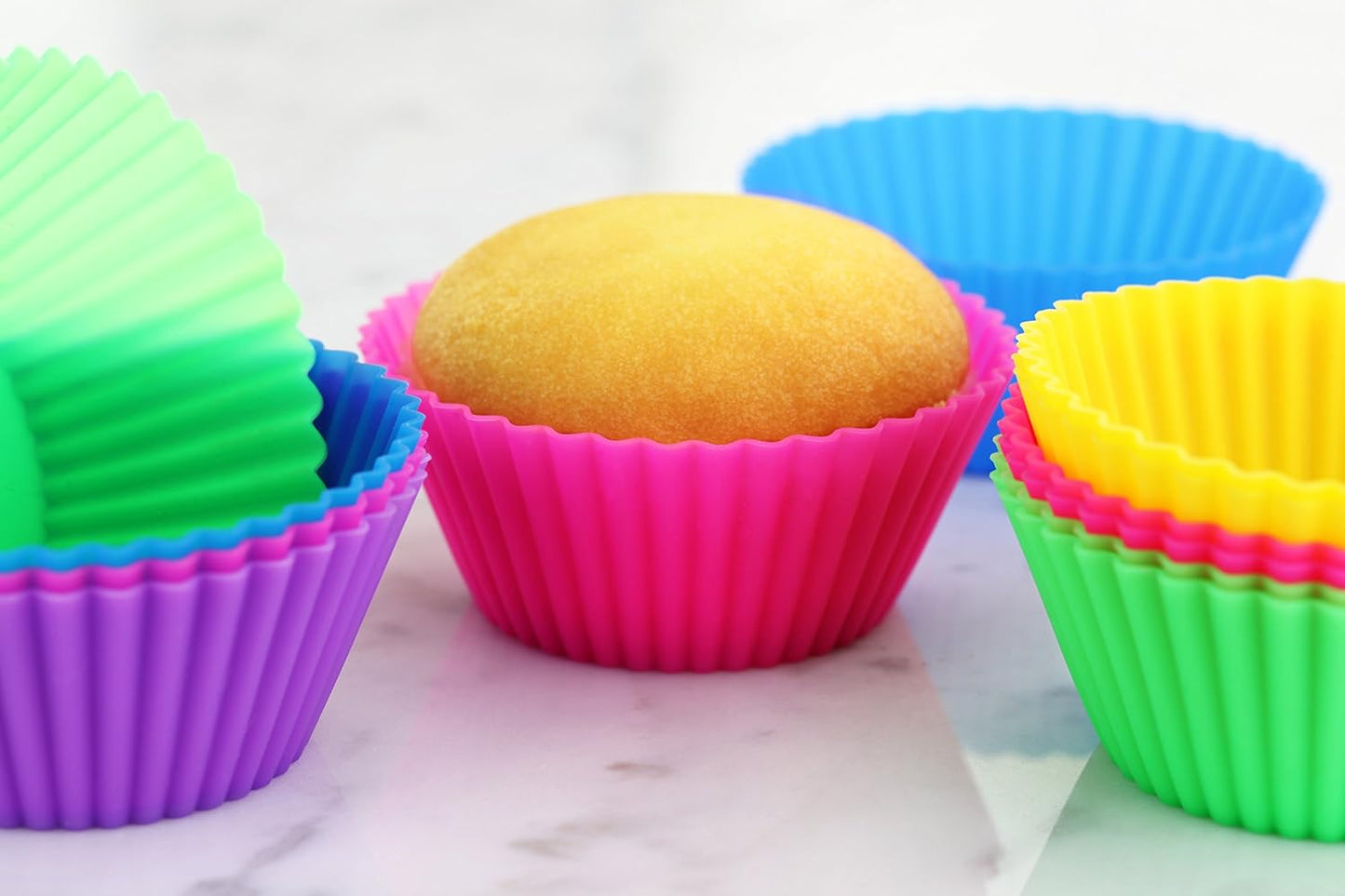 New Star Foodservice Reusable Silicone Baking Cups - 24 Pack Cupcake Liners for Easy Baking