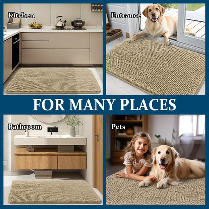 OLANLY Dog Door Mat - Absorbent Non-Slip Chenille for Muddy Paws | 59x24 Inches, Quick Dry, Beige
