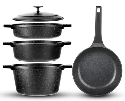 Granitestone 12 Pc Pots and Pans Set Non Stick, Nesting Dutch Oven Pots Set with Lid + Removeable Silicone Handles, Induction Cookware Sets for Kitchen, Dishwasher and Oven Safe