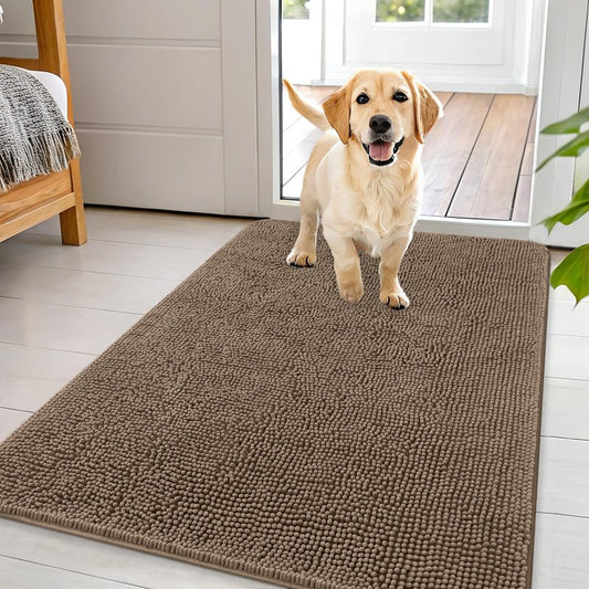 OLANLY Dog Door Mat for Muddy Paws 44x32, Absorbs Moisture and Dirt, Absorbent Non-Slip Washable Doormat, Quick Dry Chenille Mud Mat for Dogs, Entry Indoor Entryway Carpet for Inside Floor, Tan