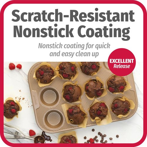 GoodCook BestBake Nonstick Carbon Steel Muffin Pan - 12 Cup, Durable Bronze Finish