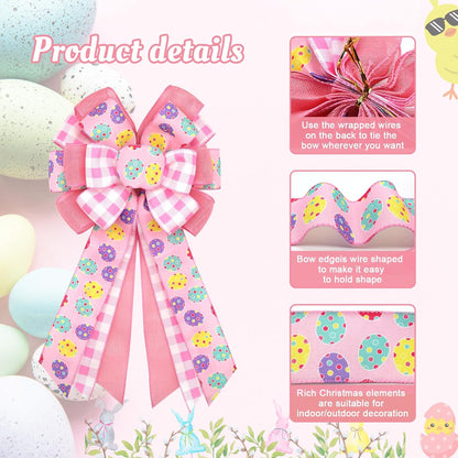 Montekin Large Easter Bows - Pre-Tied Wired Ribbon Bow for Wreaths | 20x11 Inch, 2 Pack in Pink