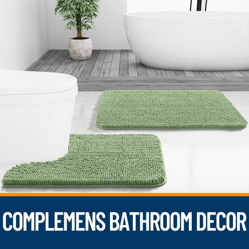 OLANLY Toilet Rugs U-Shaped 24x24, Extra Soft Absorbent Chenille Contour Bathroom Rugs for Toilet, Dry Quickly, Machine Washable, Non-Slip Bath Mat, Sage Green