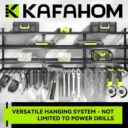 KAFAHOM Power Tool Organizer - Wall-Mounted 13 Drill Holder with 4 Layers & 2 Accessories | Ideal Gift for Men