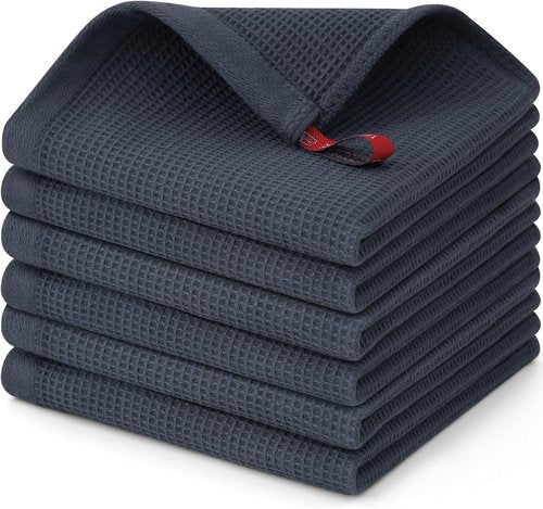 Homaxy 100% Cotton Waffle Weave Dish Cloths - Soft, Absorbent 6-Pack | Quick Dry Dark Grey 12 x 12 Inches