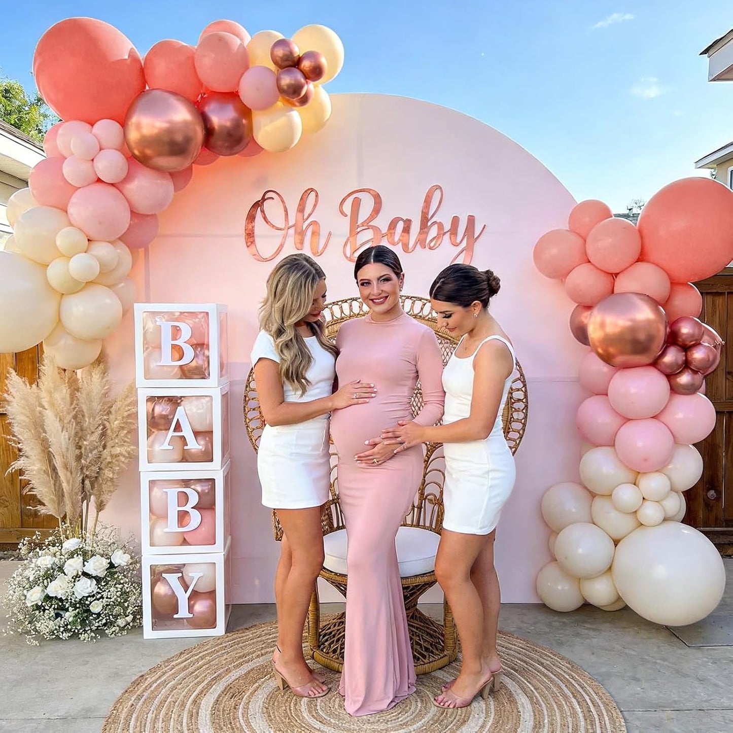 Winrayk Rose Gold Balloons | Floral Baby Shower Decorations Kit for Girls - Pink Balloon Arch & Letter Boxes