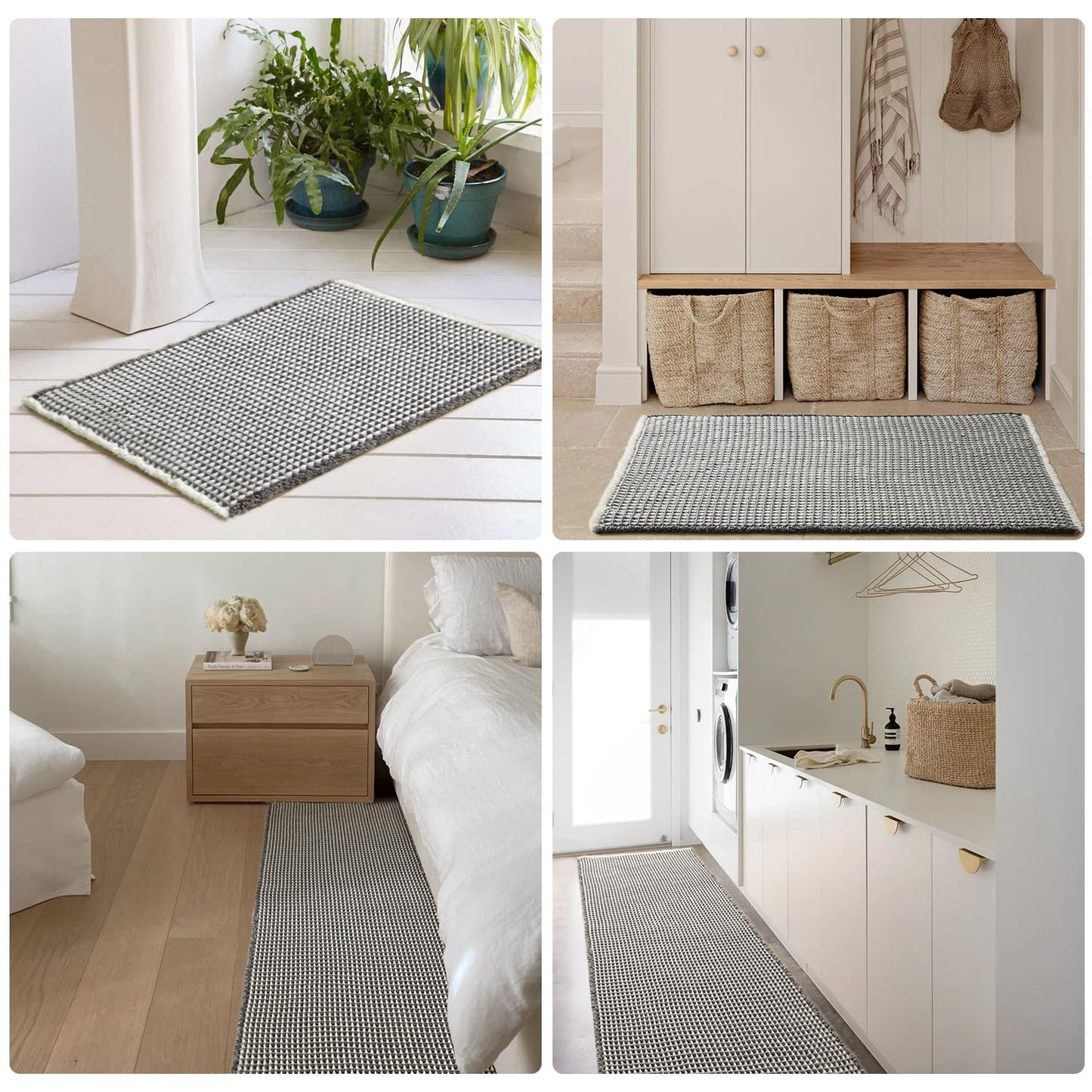TYUU Waffle Bath Mat, Boho Bathroom Rugs Non Slip Washable Super Absorbent Quick Dry Bath Mat Farmhouse Bathroom Decor, 30"x20" Grey and White