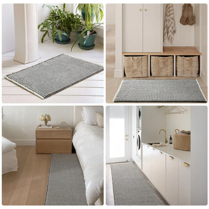 TYUU Waffle Bath Mat, Boho Bathroom Rugs Non Slip Washable Super Absorbent Quick Dry Bath Mat Farmhouse Bathroom Decor, 30"x20" Grey and White