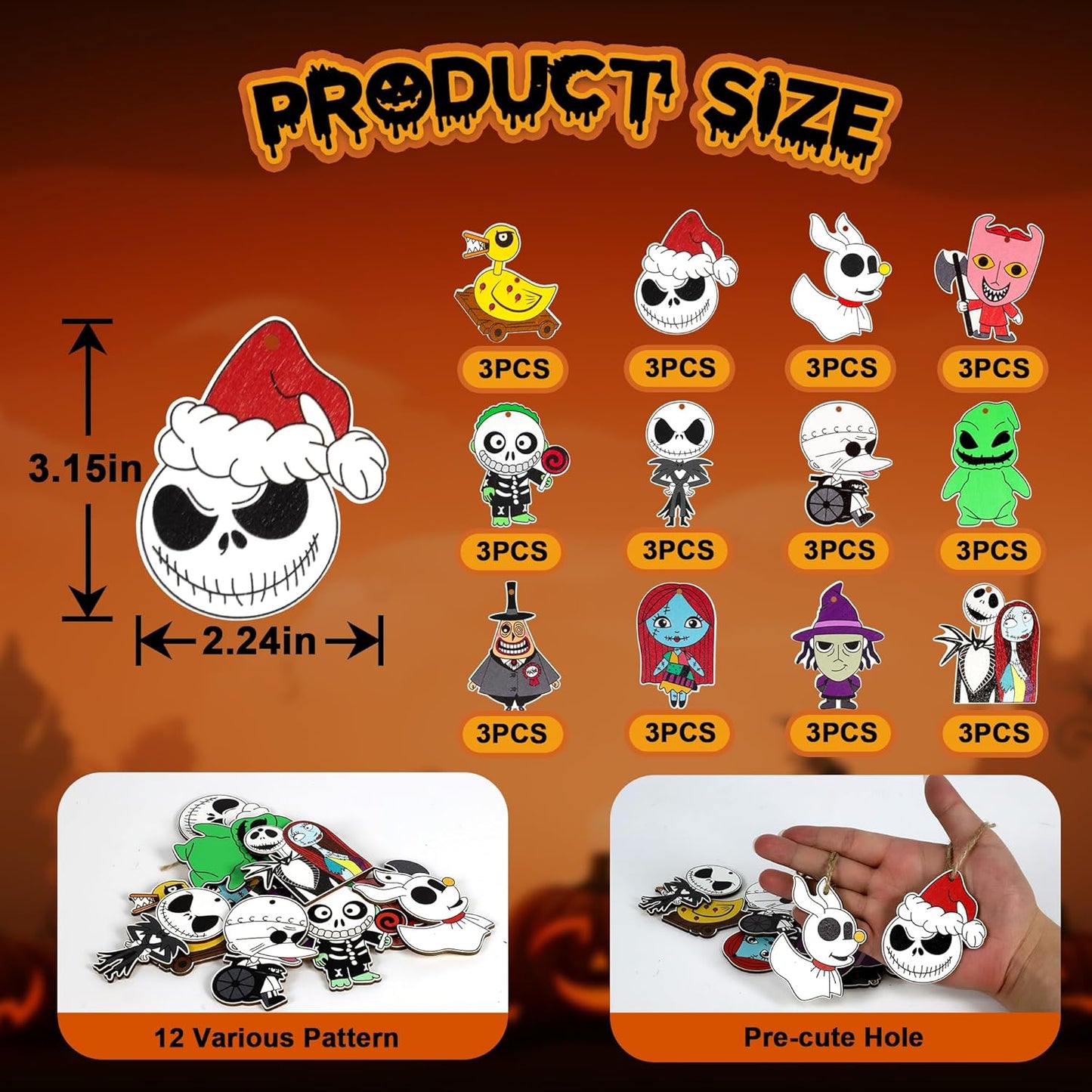 Regine Switzerland 36 PCS Halloween & Christmas Night-Mare Ornaments - Wooden Hanging Decor Set