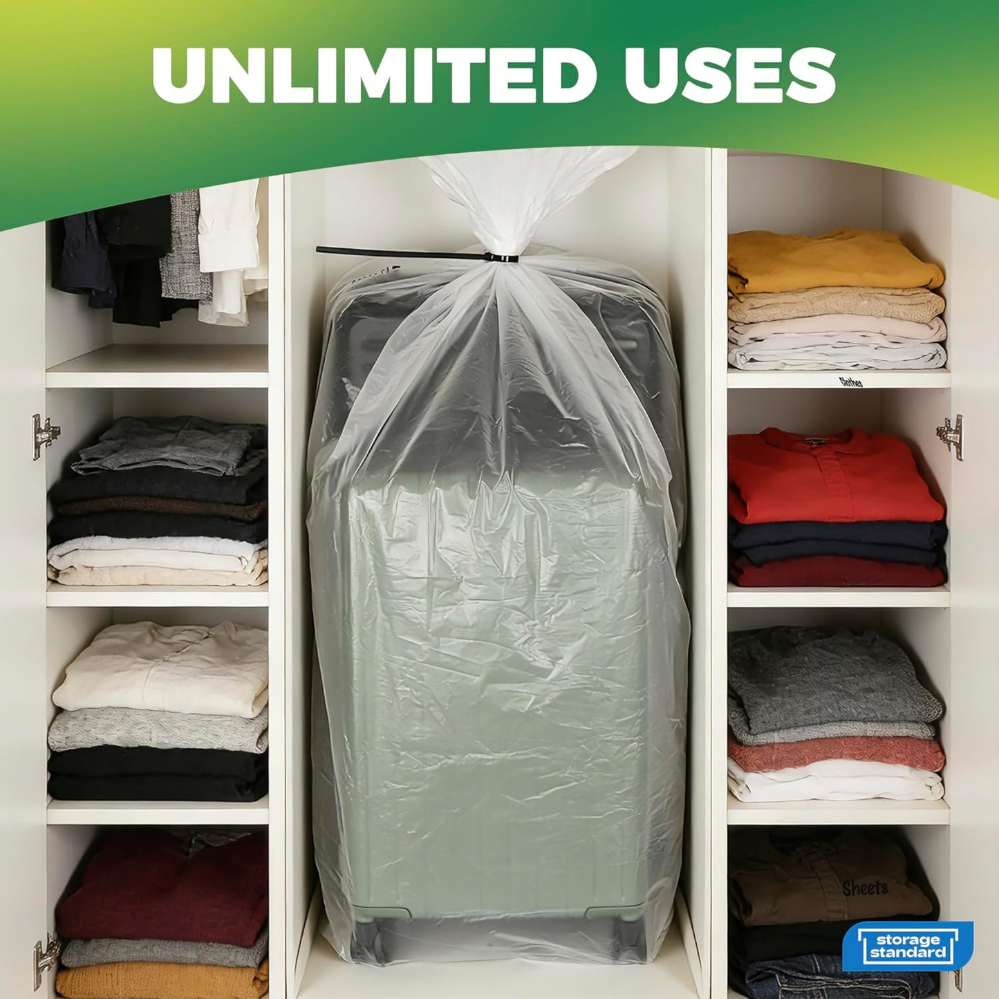 Storage Standard Large Clear Plastic Bags - Waterproof Heavy-Duty Zip Ties for Luggage & Travel Gear | 40 x 60 Inches