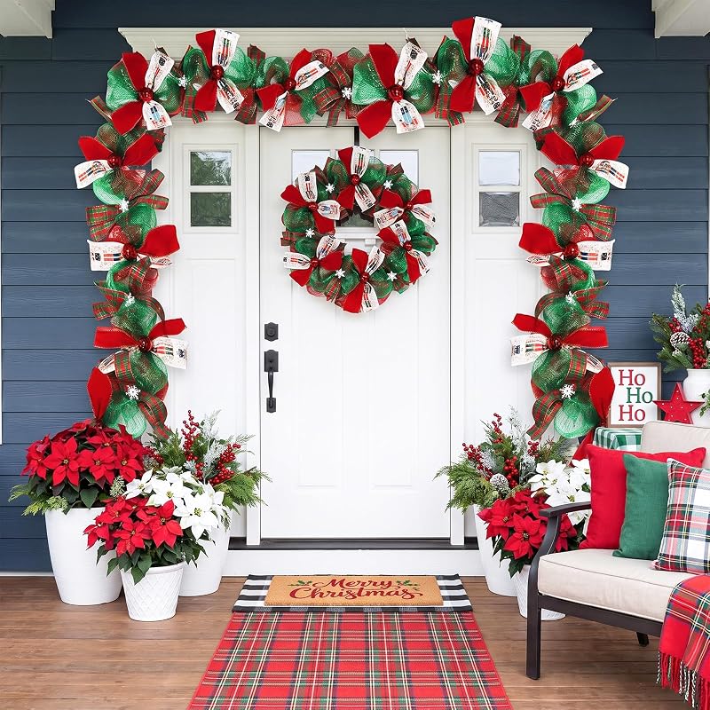 Nutcracker Christmas Garland Deco Mesh Ribbon with Ornaments