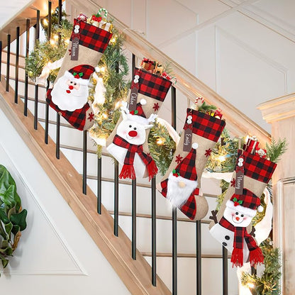 Personalized Christmas Stockings 4Pack Burlap Plaid - Red (Variation: Personalized Red)