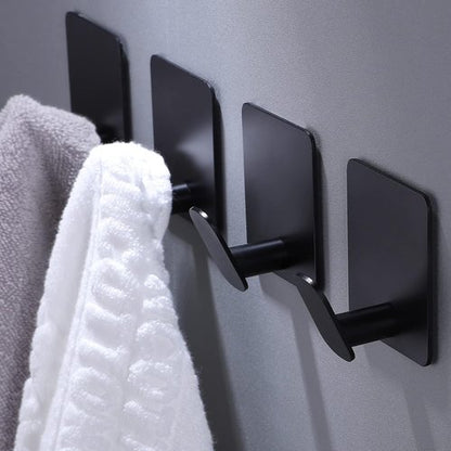 DELITON Adhesive Hooks - 4 Pack Wall Hooks for Towels & Coats | Matte Black Stainless Steel Finish