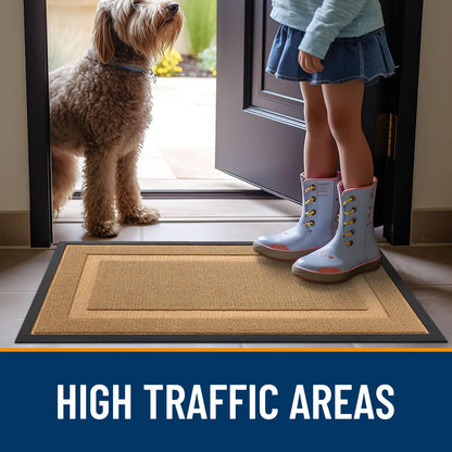 OLANLY Front Door Mat Indoor Outdoor Entrance, Waterproof All-Season, All-Weather Doormat, Sturdy Natural Rubber, Low Profile, Easy Clean Patio Porch Entryway Mat, 59x20, Butter Yellow