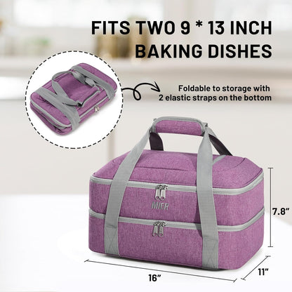 MIER Insulated Casserole Carrier - Thermal Holder for 9"x13" Dishes | Perfect for Potlucks & Picnics - Purple