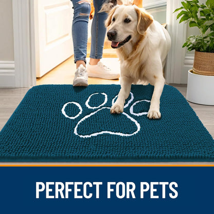 OLANLY Dog Door Mat - Absorbent Non-Slip Mud Mat for Muddy Paws | 32x20, Atlantic Blue, Quick Dry Chenille
