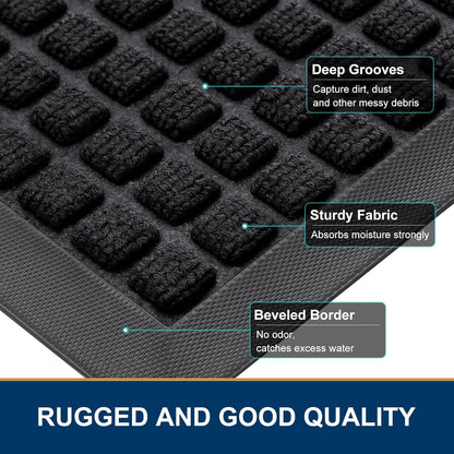 Smiry Heavy Duty Front Door Mat - Non-Slip Natural Rubber Doormat, Easy Clean, 35x23 Inch, Black