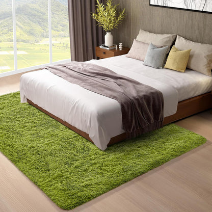 Ophanie Green Shag Area Rug - Soft Fluffy Plush Carpet for Living Room & Bedroom | 5x8 Size