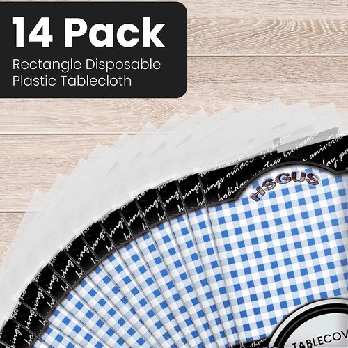 Blue Gingham Checkered Picnic Tablecloths by [Brand Name] - 14 Pack Disposable 54x108 in. for Parties & Events