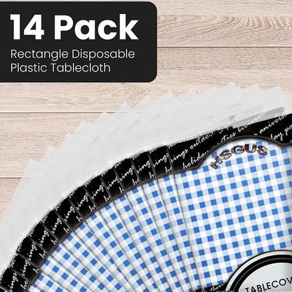 Blue Gingham Checkered Picnic Tablecloths by [Brand Name] - 14 Pack Disposable 54x108 in. for Parties & Events