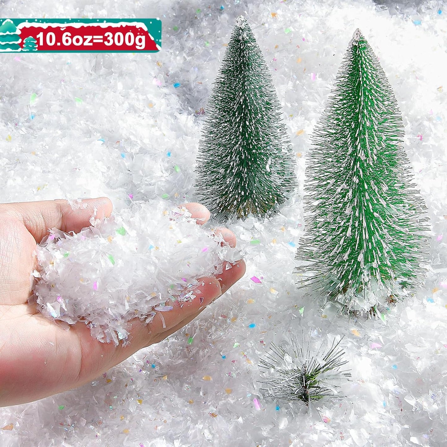 Skiennix Fake Snow Decor - Glittery Artificial Snow for Craft Making | 10.6 Ounce Holiday Decoration