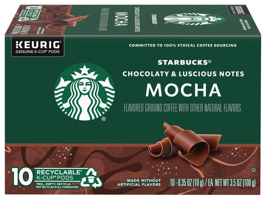 Starbucks Flavored Coffee K-Cup Pods, Mocha Flavored Coffee, Made without Artificial Flavors, Keurig Genuine K-Cup Pods, 10 CT K-Cups/Box (Pack of 1 Box)