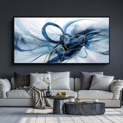 XLSJERST Abstract Wall Art - Large Blue and White Canvas for Modern Minimalist Home Decor | 40x20 Inches
