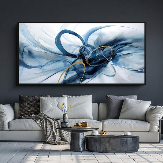 XLSJERST Abstract Wall Art - Large Blue and White Canvas for Modern Minimalist Home Decor | 40x20 Inches