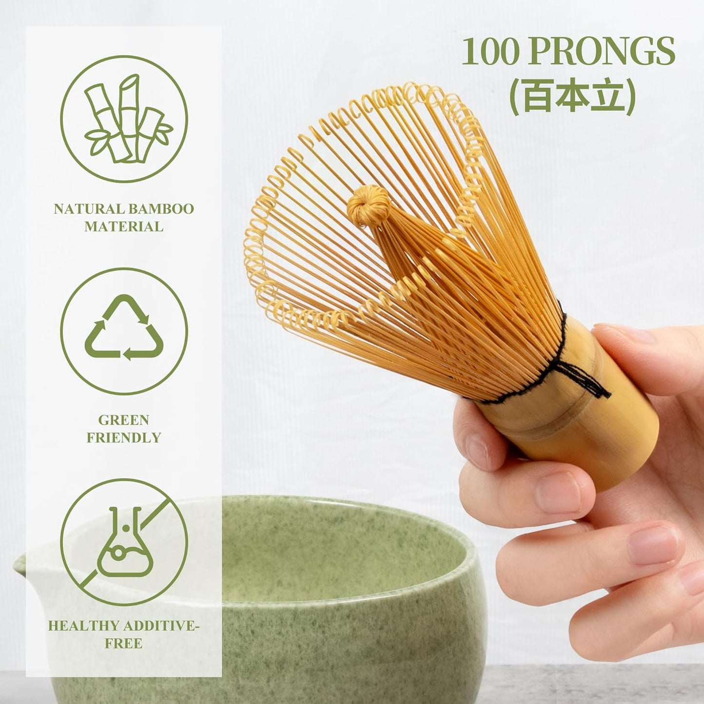 YIBO Matcha Whisk Set - Complete Ceramic Matcha Making Kit with Bamboo Whisk & Accessories | Mottled Green