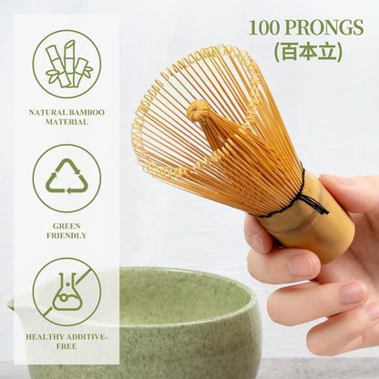 YIBO Matcha Whisk Set - Complete Ceramic Matcha Making Kit with Bamboo Whisk & Accessories | Mottled Green