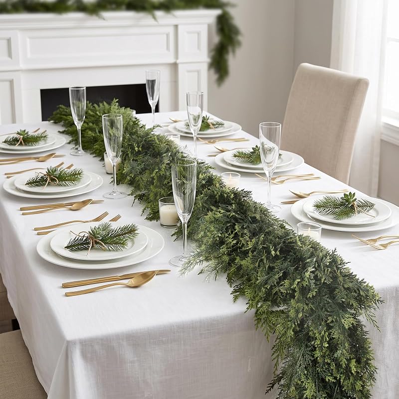 9 ft Dark Green Cedar Garland with Real-Touch PE - Hananona, Thick Ultra-Dense Christmas Decor