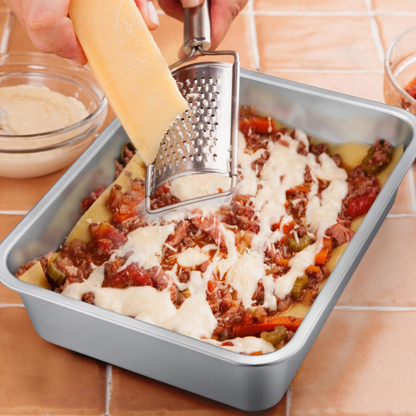 TeamFar Lasagna Pan, 2 PCS Brownie Pan Rectangular Cake Pan Deep Lasagna Pan Stainless Steel for Baking Roasting, 12.75’’×10’’×3.2’’, Deep Dish & Heavy Duty, Sturdy & Dishwasher Safe