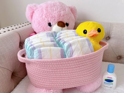 GiftExpress Pink Woven Easter Basket - 13" x 8" x 5" Cotton Rope Organizing Baskets for Baby Items or Cat & Dog Toys - Cute Soft Gift Storage Bin w/ Handles