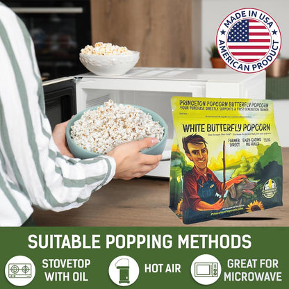 Princeton Farmer Bob's Baby White Popcorn Kernels - Tender Hulless 2lb Bag | Fresh, Delicious Flavor for Oil, Microwave, or Air Popper