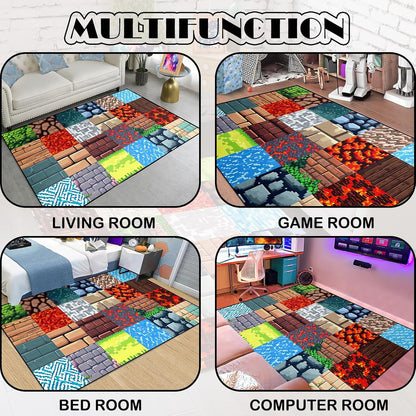 Skiennix Game Room Rug - Block Theme Carpet for Boys' Bedroom | 2'5" x 4' Gaming Floor Mat