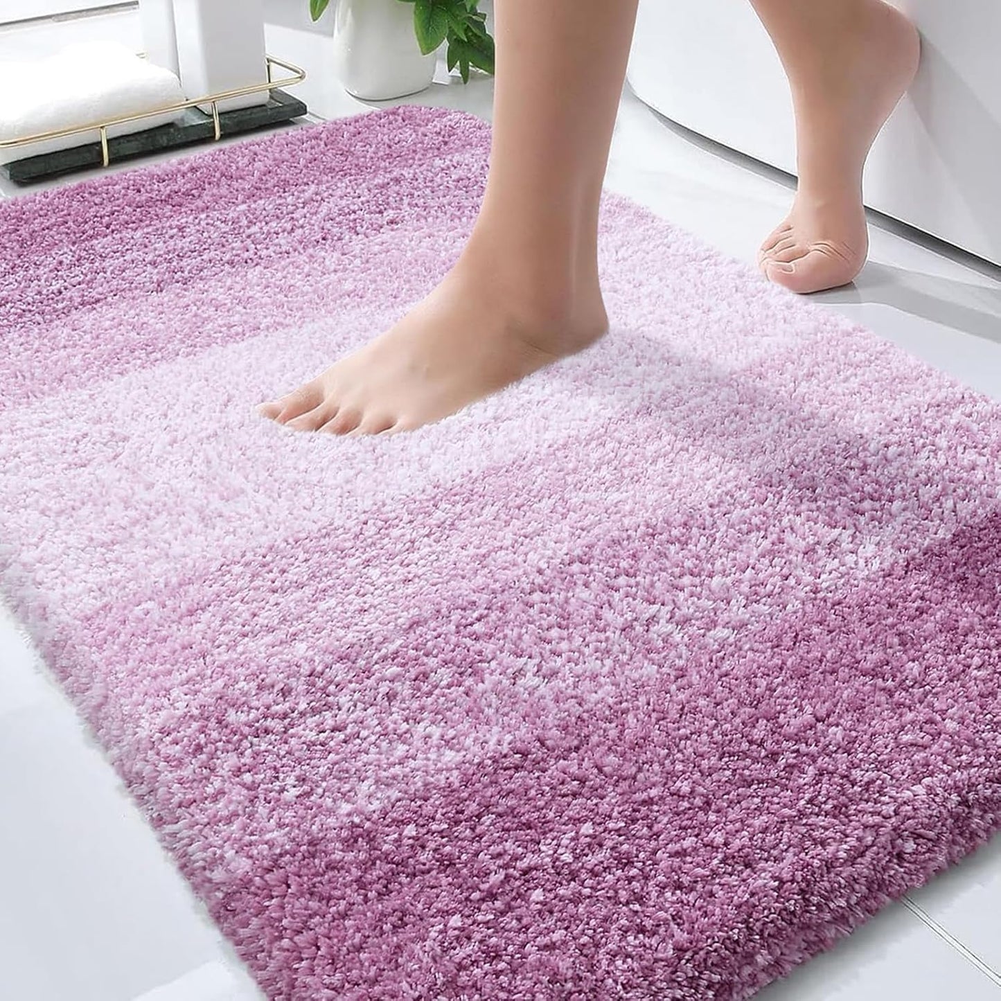 OLANLY Bathroom Rugs - Extra Soft Microfiber Mat 36x24 | Quick Dry, Washable, Rubber Backing, Pinkish-Purple