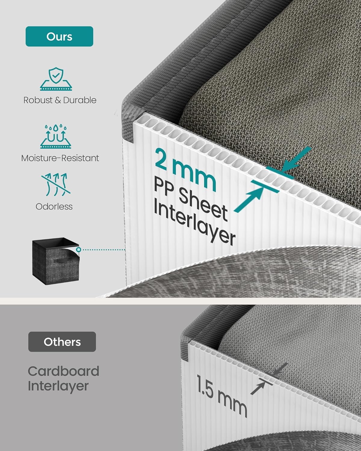 SONGMICS Storage Cubes - Foldable Non-Woven Fabric Bins with Double Handles - Set of 10, Ink Black, 10.2 x 10.2 x 11 Inches