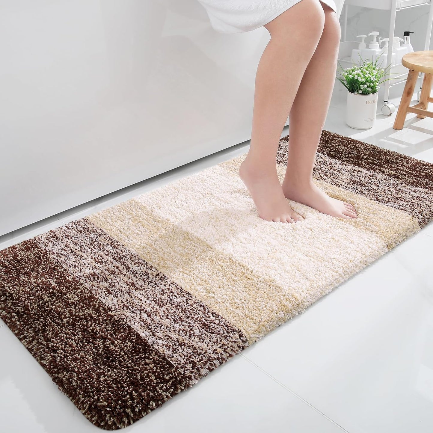OLANLY Large Bathroom Rugs - Extra Soft Microfiber Mat 45x27 | Quick Dry, Machine Washable, Brown