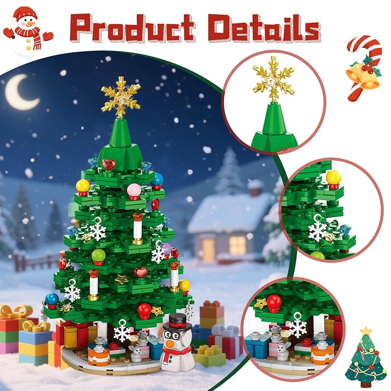 Nueris Advent Calendar 2026 Building Blocks Set - 24-Day Christmas Countdown Calendar, 912 Pieces - Santa Sleigh & Tree Display, Variation 9158